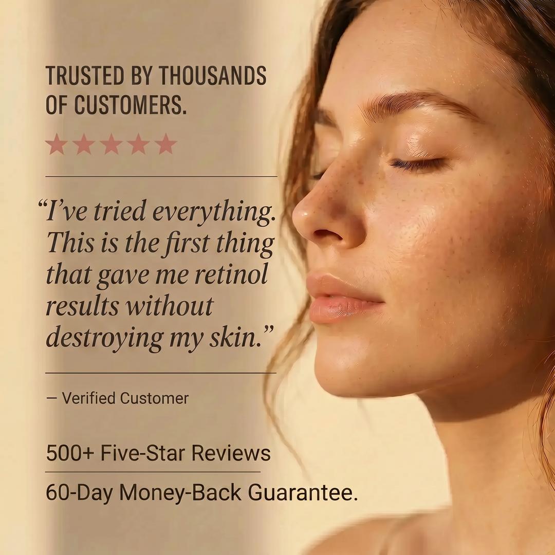 Woman with calm, glowing skin in sunlight using Youth Alchemy serum