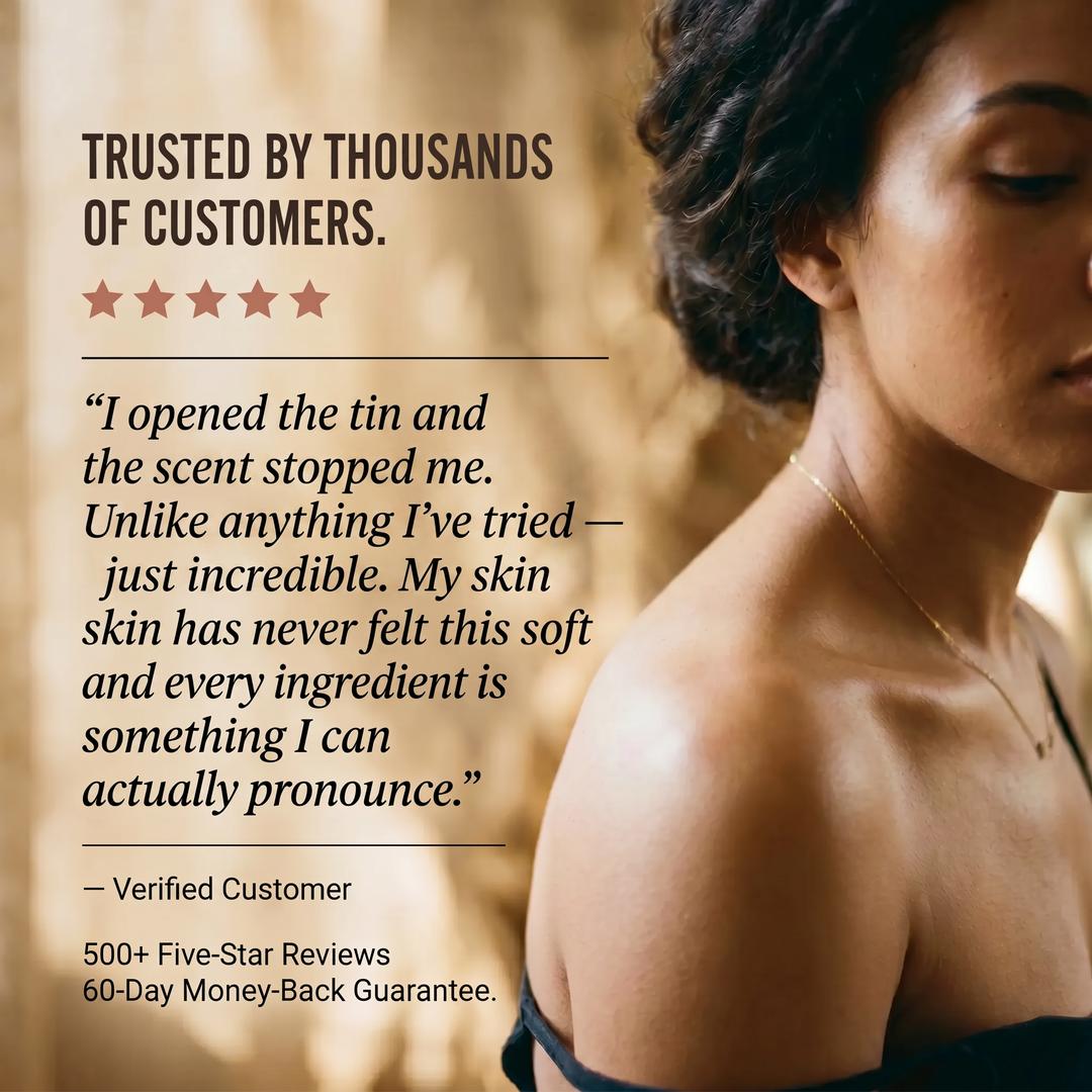 Woman with soft skin using Tau Tau Golden Haze body butter