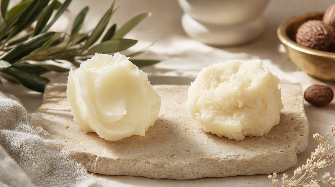Tallow versus shea butter scoops side by side — honest comparison