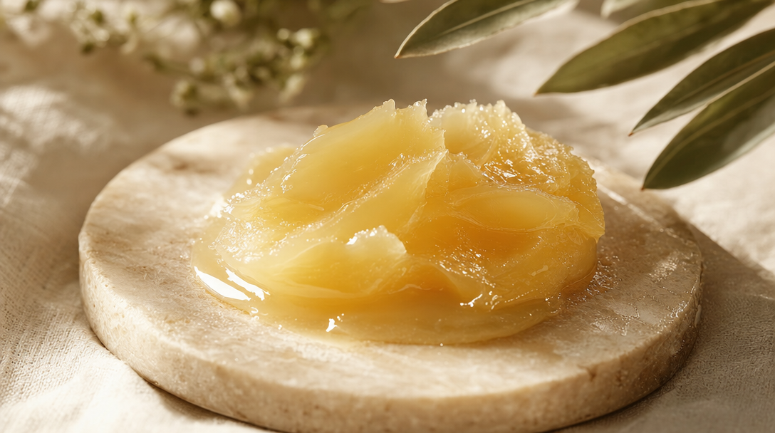 Macro of golden tallow balm texture — the science behind the glow