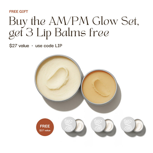 Buy the AM/PM Glow Set, get 3 Tau Tau tallow lip balms free ($27 value) with code LIP