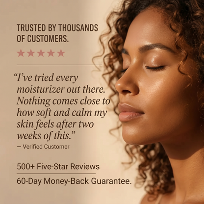 Woman with soft, calm skin using Tau Tau Nourishing Face Balm