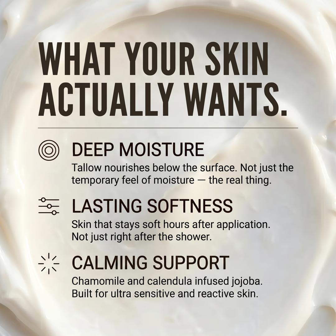 Unscented tallow body butter texture with chamomile and calendula