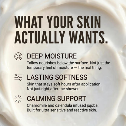 Unscented tallow body butter texture with chamomile and calendula