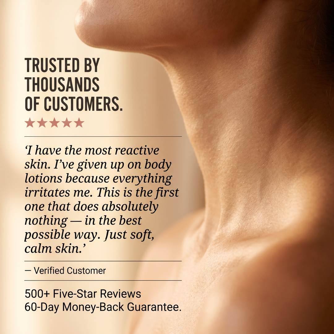 Woman with calm skin using Tau Tau unscented tallow body butter