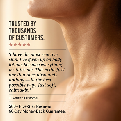 Woman with calm skin using Tau Tau unscented tallow body butter