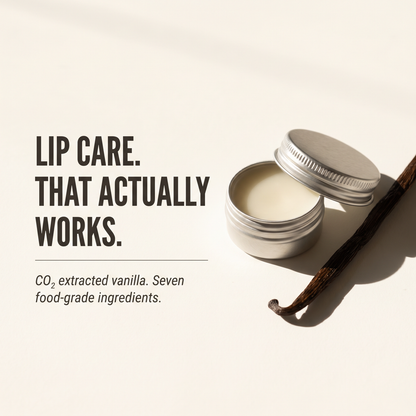 Tau Tau tallow lip balm open tin with a real vanilla bean