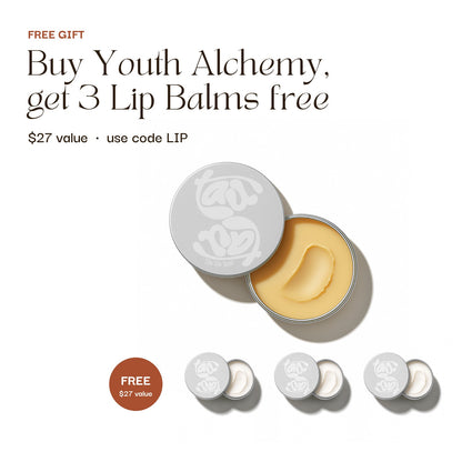 Buy Youth Alchemy, get 3 Tau Tau tallow lip balms free ($27 value) with code LIP